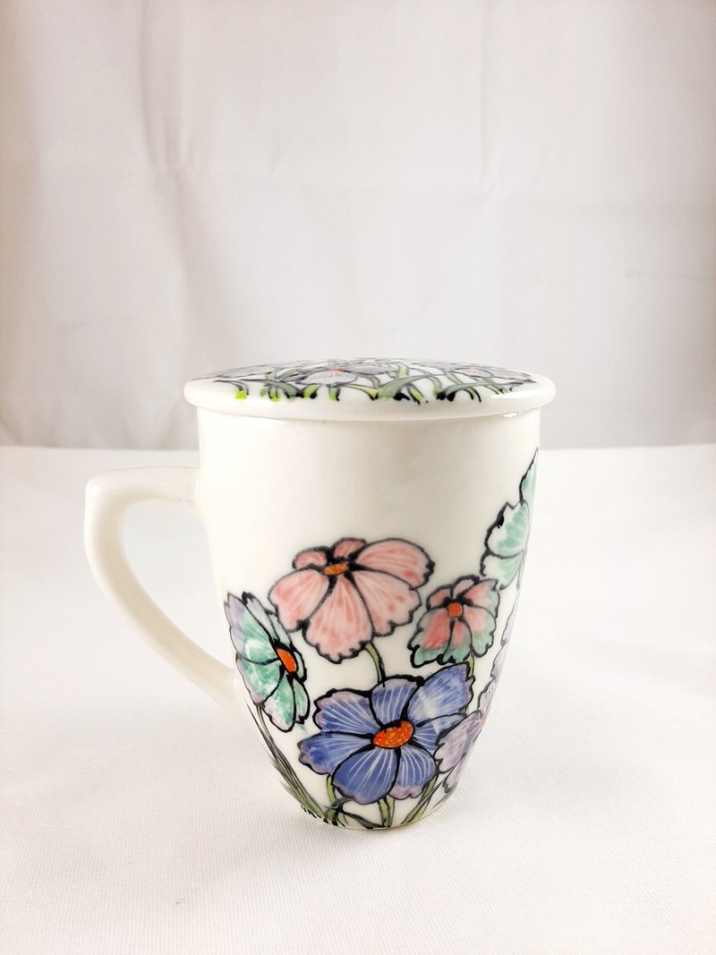 波斯菊有盖马克杯 - 咖啡杯/马克杯 - 瓷 白色