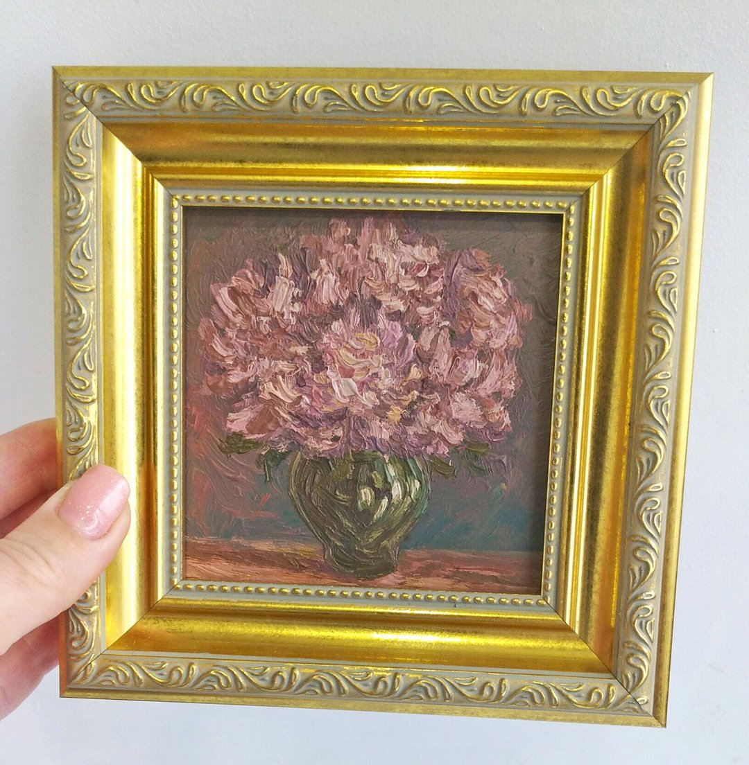 花卉画、框墙艺术、牡丹油画、原创艺术、送给她的礼物 - 墙贴/壁贴 - 其他材质 粉红色