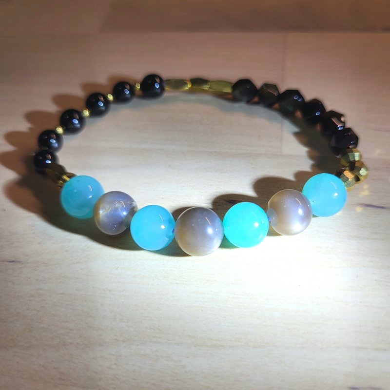 •暗夜的幻彩• 天河石×骨干月光 神秘能量 设计款水晶手串 - 手链/手环 - 水晶 黑色