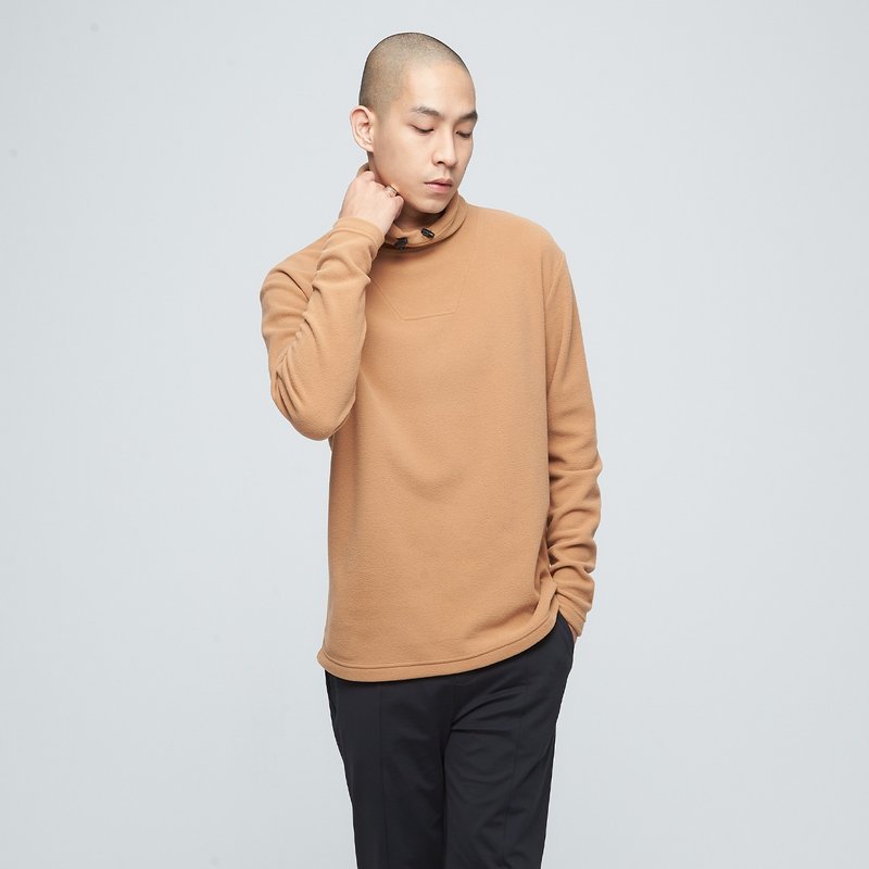 【限时5折】独家机能/高领剪接宽版上衣(男)-菸草棕 - 男装上衣/T 恤 - 聚酯纤维 咖啡色