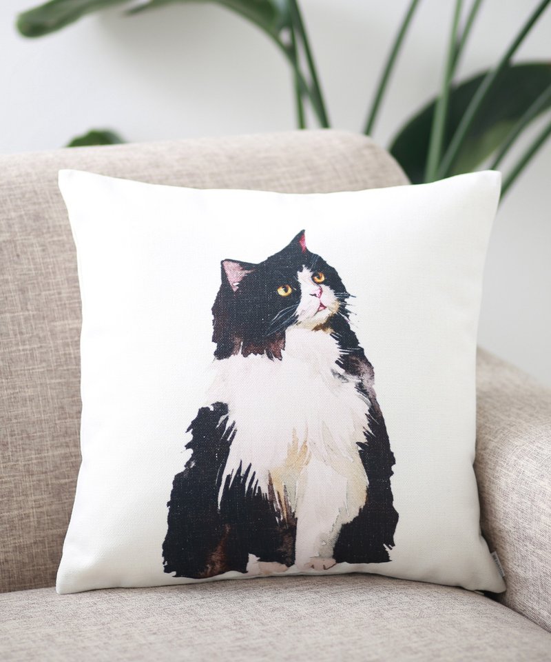 Jubilee 天然亚麻材质 抱枕套 柔软触感 黑白相间 西伯利亚猫款 - 枕头/抱枕 - 棉．麻 多色