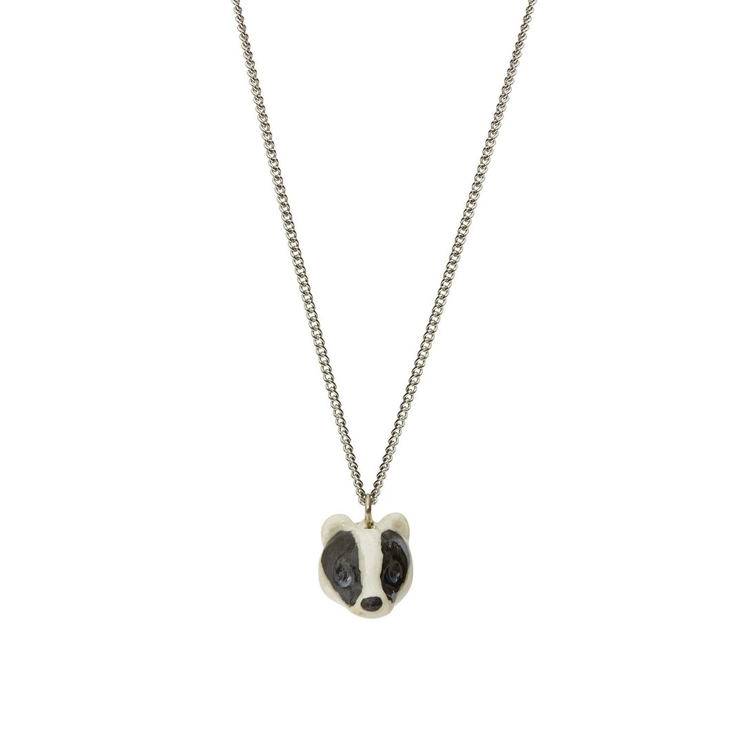 AndMary 手绘瓷项链-獾 礼盒包装 Tiny Badger Head  Necklace - 项链 - 瓷 黑色