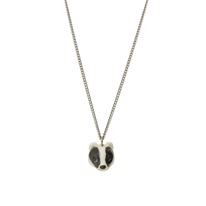 AndMary 手绘瓷项链-獾 礼盒包装 Tiny Badger Head  Necklace - 项链 - 瓷 黑色