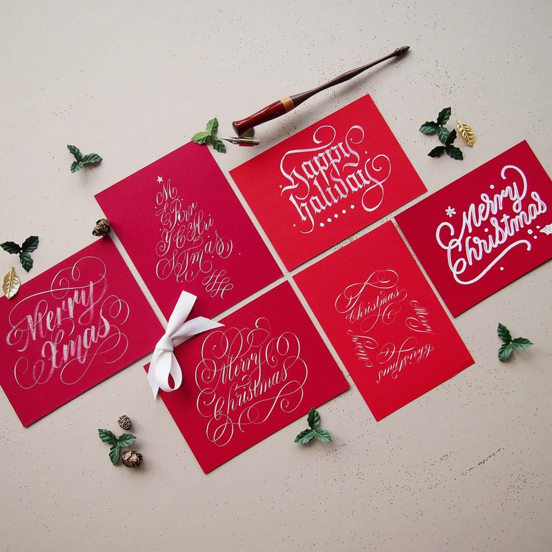 英文书法圣诞卡 (手写定制化) - 卡片/明信片 - 纸 红色