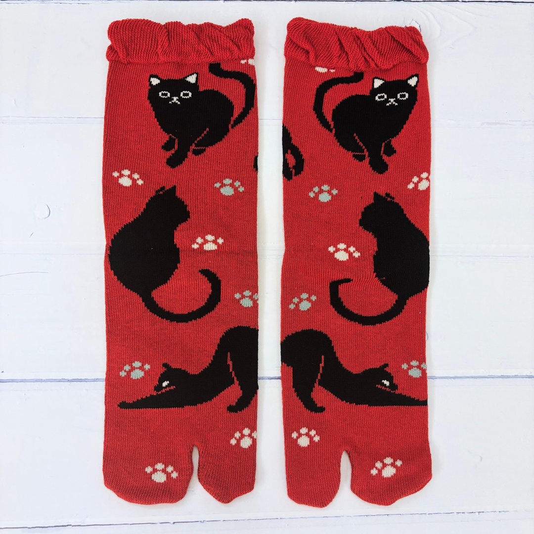 足袋袜 两趾袜(玩乐黑猫)日本文化足袋短袜 23~25cm - 袜子 - 棉 