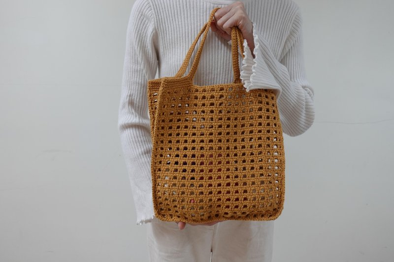 格子肩背包/手作/编织包/网包 - 手提包/手提袋 - 棉．麻 