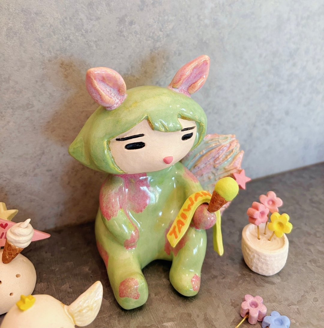 Qimii奇蜜星球的小奇兽/交互式疗愈陶偶/兔耳小奇 - 玩偶/公仔 - 陶 绿色