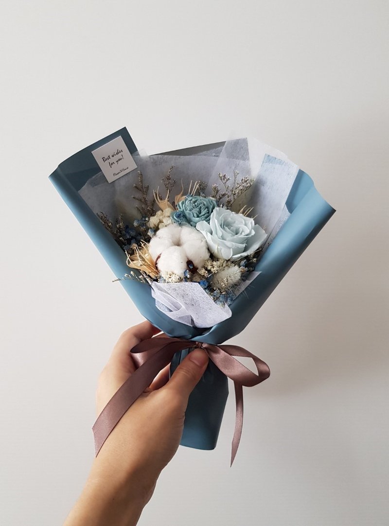 浅蓝玫瑰永生+干燥花迷你小花束│不凋花│欢迎自取 - 干燥花/捧花 - 植物．花 蓝色
