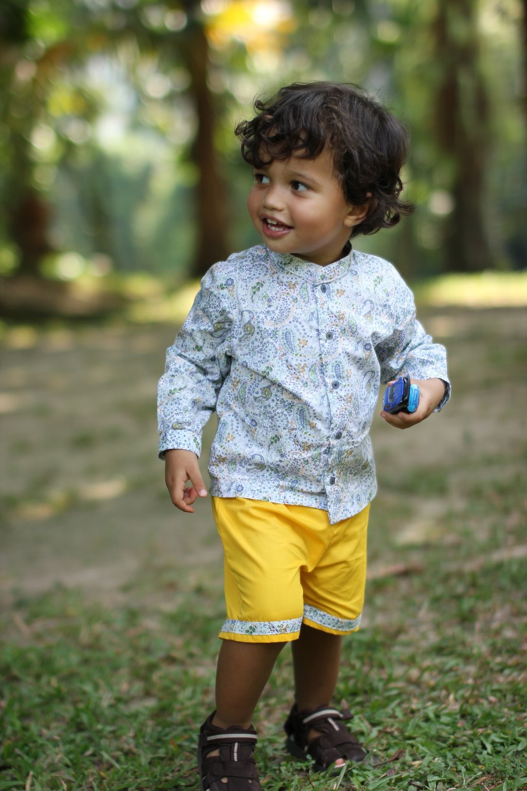 Toddler boy mandarin collar shirt and yellow shorts - 其他 - 棉 