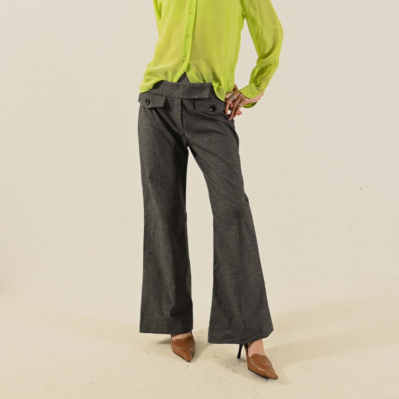 【NaSuBi Vintage】钟型裤脚低腰古着长裤 - 女装长裤 - 棉．麻 灰色