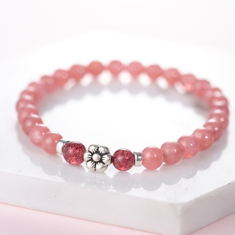 红纹石草莓晶手链 | 天然水晶925纯银泰银手链 | 定制化礼物 - 手链/手环 - 水晶 红色