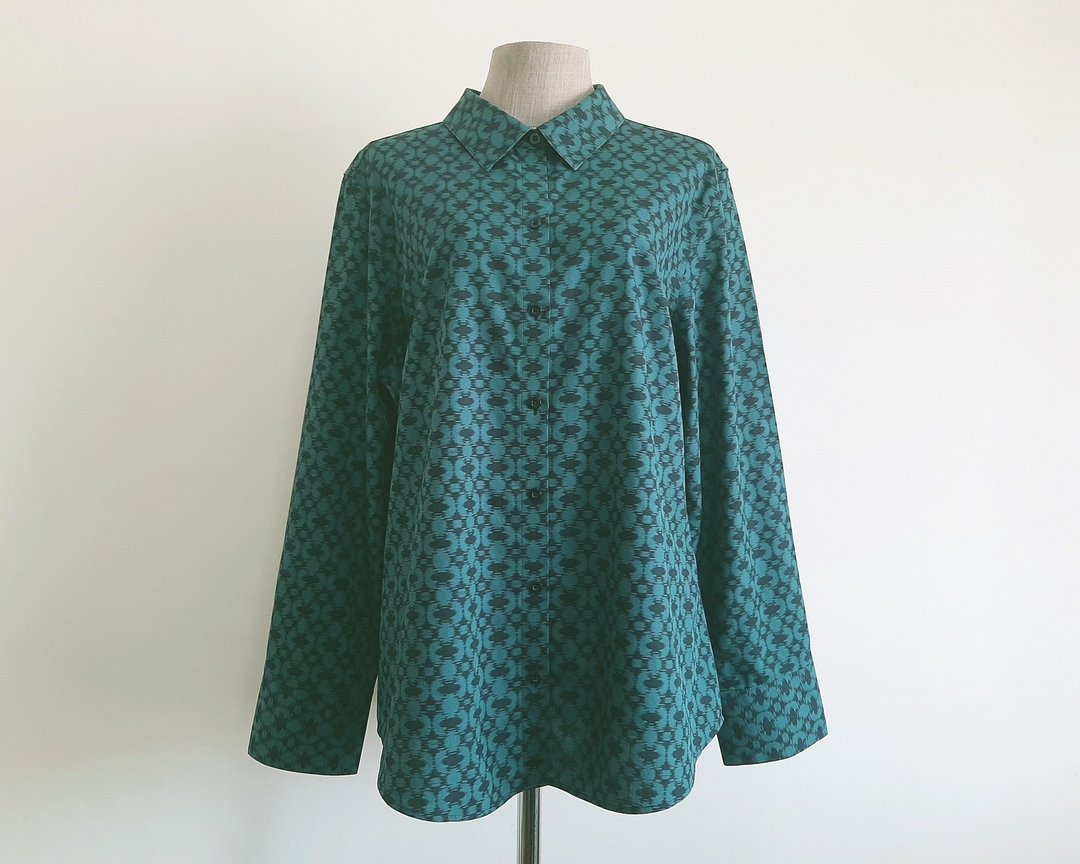 CHICO'S 复古蔚蓝黑 Ikat 衬衫 女款长袖纯棉上衣 L - 女装上衣 - 棉 蓝色