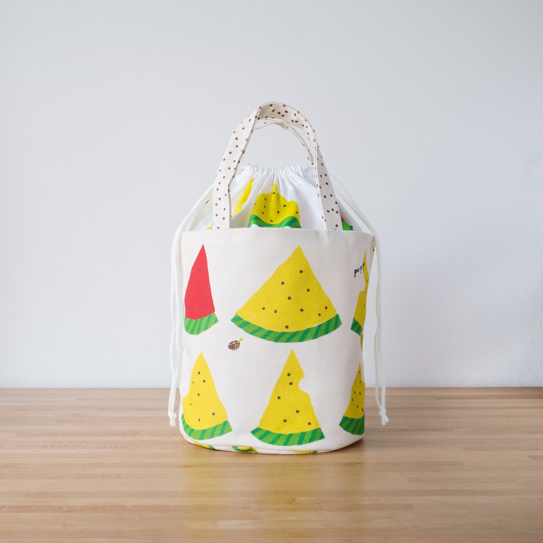 Bucket type tote bag yellow watermelon - 手提包/手提袋 - 棉 粉红色