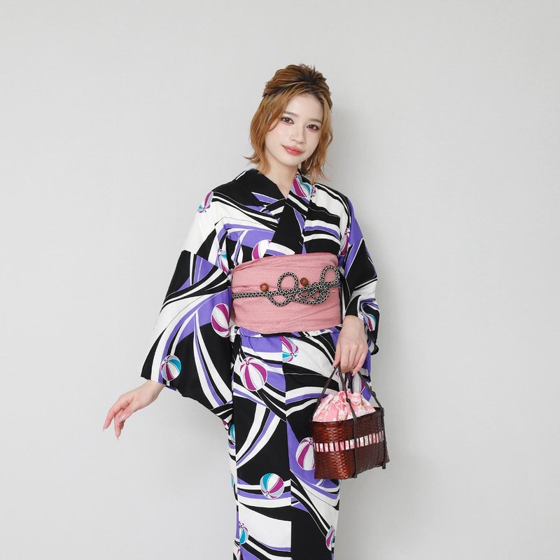 日本 和服 梭织 女性 浴衣 腰封 2件组 F x02-05a yukata - 其他 - 棉．麻 紫色