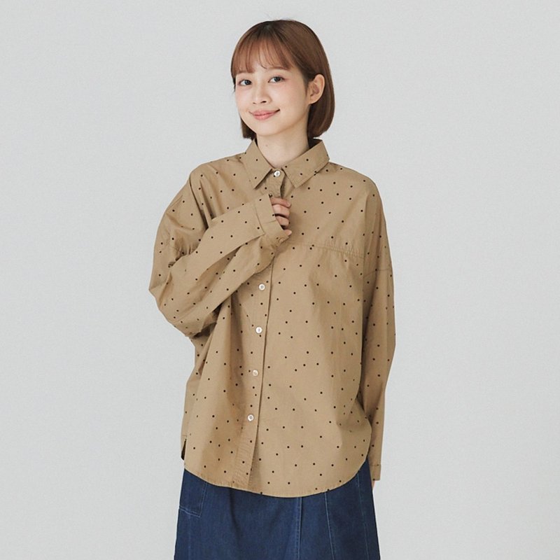 【Simply Yours】圆点长袖衬衫 咖啡F - 女装上衣 - 棉．麻 咖啡色