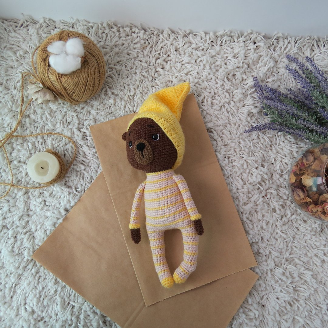Plush Teddy bear stuffed toy. Sweet yellow baby shower newborn gift - 玩具/玩偶 - 棉．麻 黄色