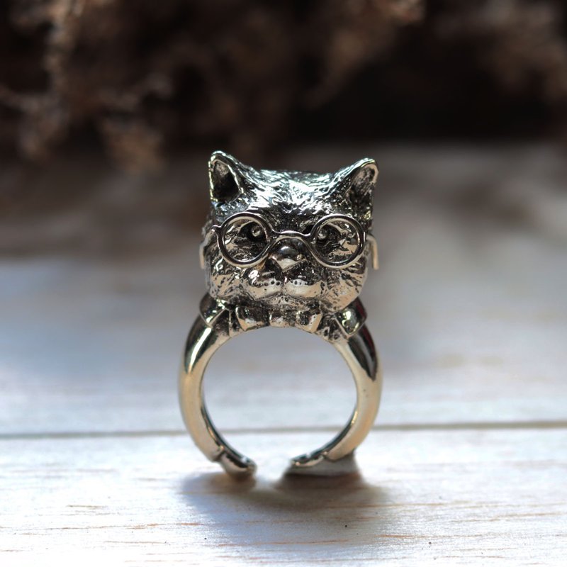 猫环小猫情人礼物动物耳朵纯银波西米亚女人可爱moggy她 - 戒指 - 其他金属 银色