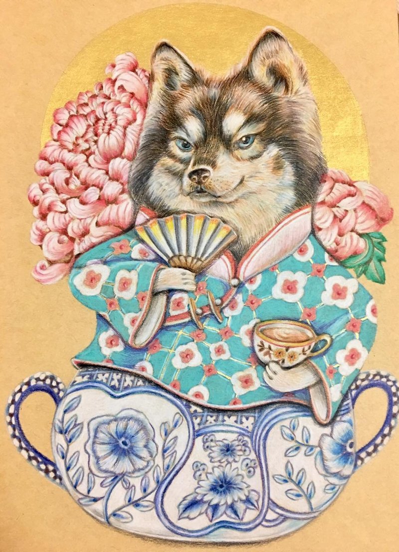 纯手绘色铅定制宠物似颜绘_单只多只都可以 - 订制画像 - 纸 卡其色
