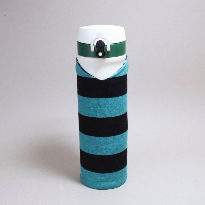 a'doubao-随身瓶套 保温瓶套 水壶套-蓝绿x黑条纹 - 随行杯提袋/水壶袋 - 棉．麻 黑色