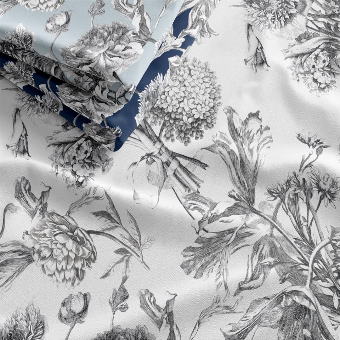 HC印花布料 X多种材质 欧美花版 HC7002 黑白色印花维多利亚花卉 - 编织/刺绣/羊毛毡/裁缝 - 聚酯纤维 