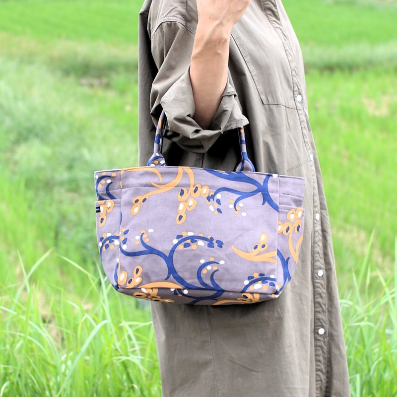 托特包 侧边口袋 S尺寸 稻穗 真好吃 田野 棕色 - 手提包/手提袋 - 棉．麻 绿色