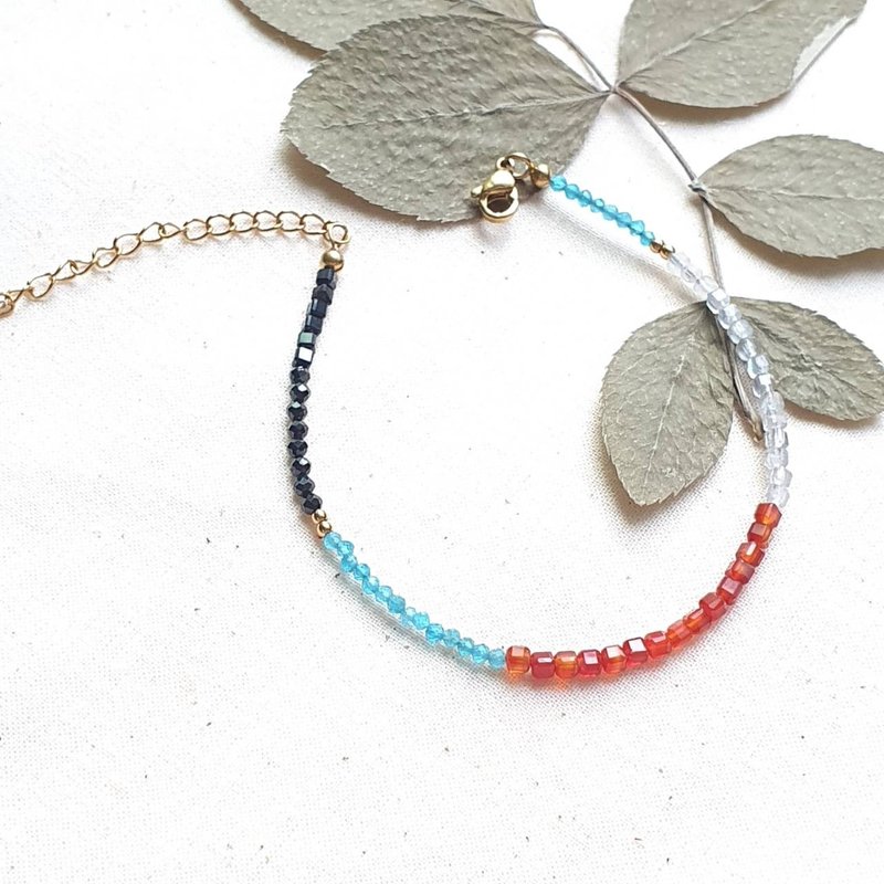 色块派对 – 红玛瑙/蓝磷灰/钛钢  简约(细)手链 - 手链/手环 - 水晶 