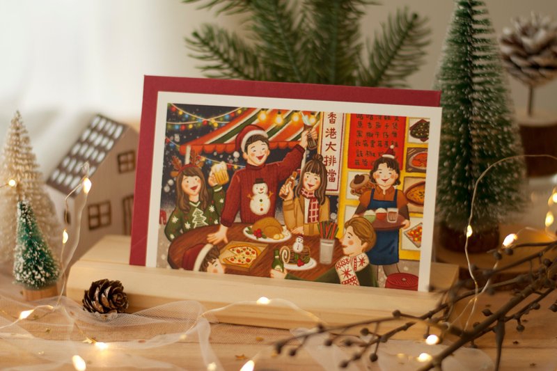原创香港圣诞卡-大排档的圣诞大餐 - 卡片/明信片 - 纸 红色