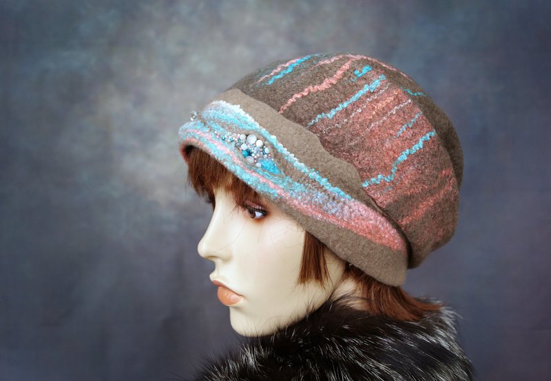 Felt hat,Wool hat,Ladies hats,with hat,Warm hat,Winter hat,wool hat,fashionable - 帽子 - 羊毛 卡其色