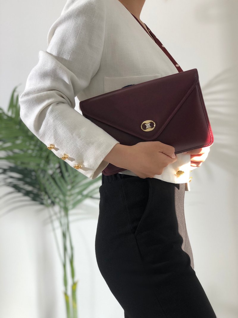 【日本直送，名牌二手包装】CELINE Blason Triomphe 手拿包 波尔多复古 Old Celine bv3z8k - 手拿包 - 真皮 红色