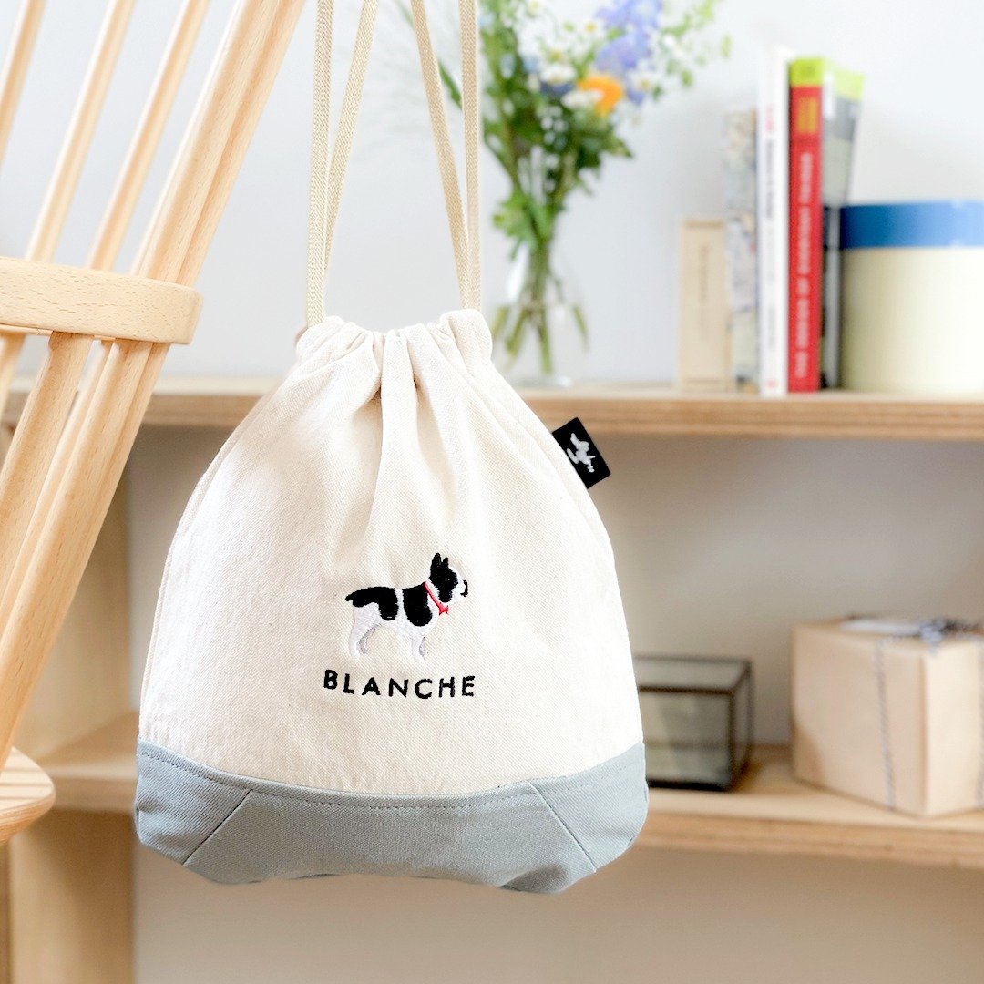 Personalized French bulldog Takeyari Canvas Two tone purse - 其他 - 棉 白色