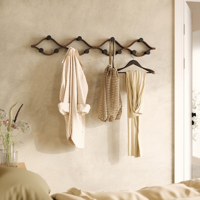 【Umbra】Montage壁挂式收纳架(波浪褐棕) - 衣架/挂勾 - 木头 咖啡色