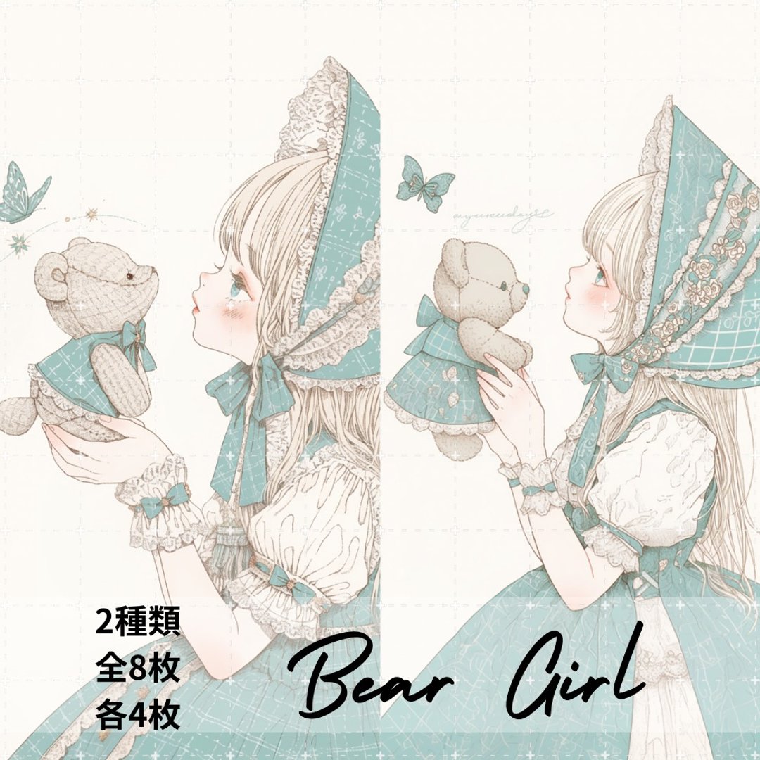 2款 pinokkumashop 人物贴纸 女孩贴纸 拼贴素材 - 贴纸 - 纸 