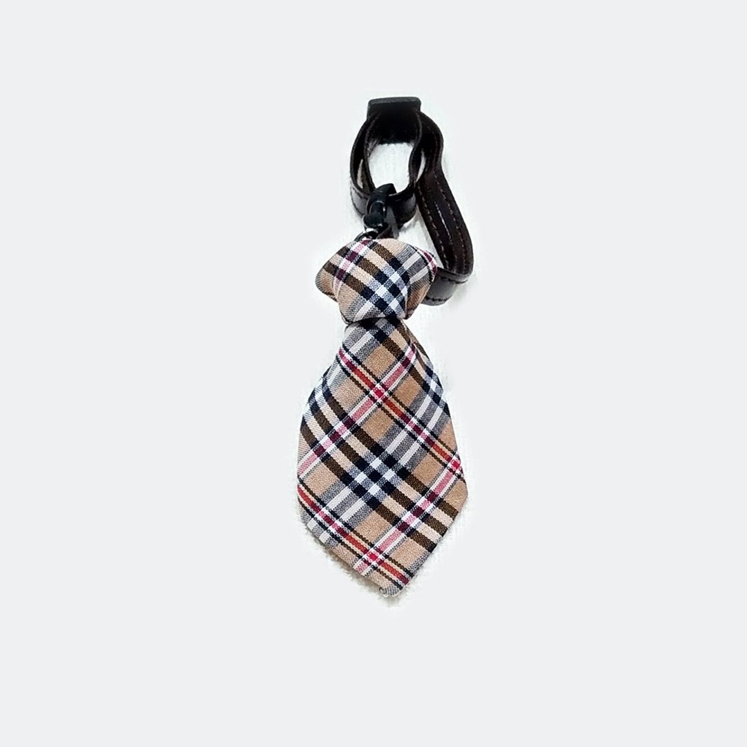 Ella Wang Design Tie 宠物 领结 领带 猫 狗  格纹 绅士 - 项圈/牵绳 - 棉．麻 卡其色