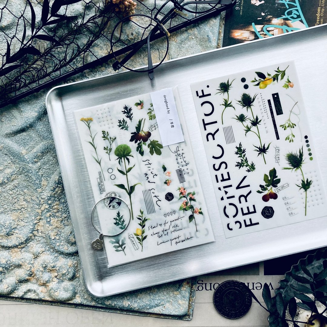 蓟与果 / 植系花草转印贴纸 - 贴纸 - 纸 白色