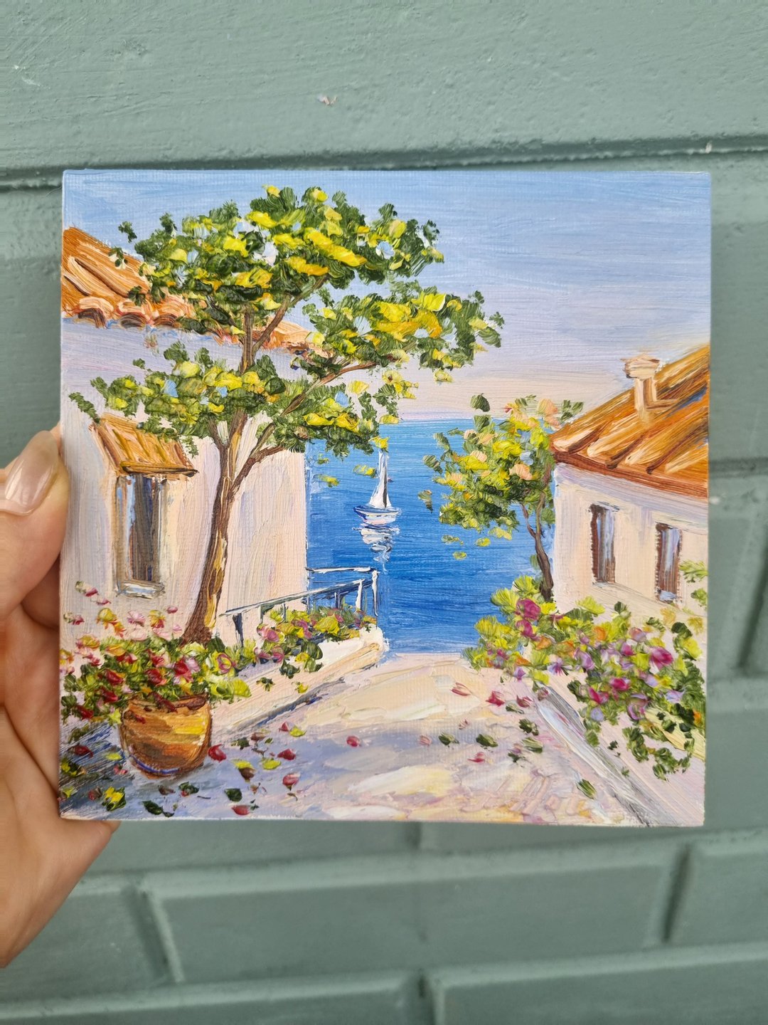 海景油画 厚涂 海边墙面艺术 - 墙贴/壁贴 - 棉 蓝色
