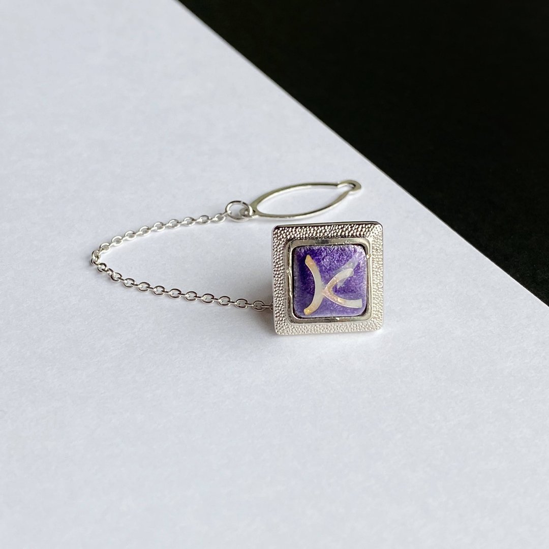 Ribbon [Amethyst] Cloisonne Tie Tack Lapel Pin Pure Silver Wired Cloisonne - 领带/领带夹 - 其他材质 紫色