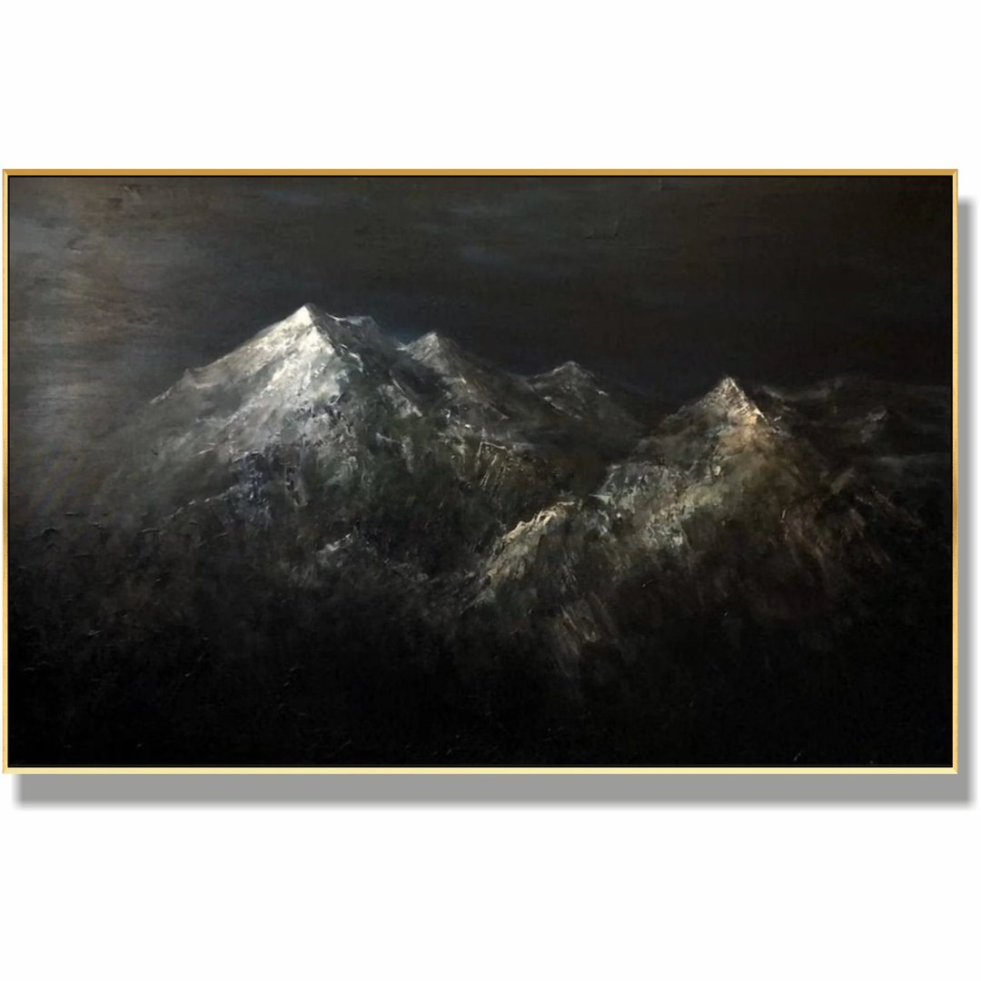 大型抽象山脉绘画 - 原始阿尔卑斯山风景墙画 - 墙贴/壁贴 - 压克力 黑色