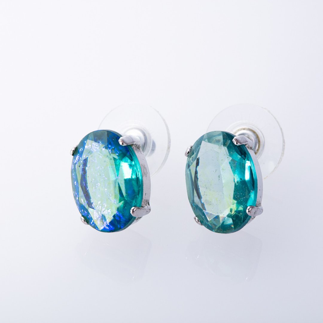 Lagoon oval stud earrings - 耳环/耳夹 - 玻璃 蓝色