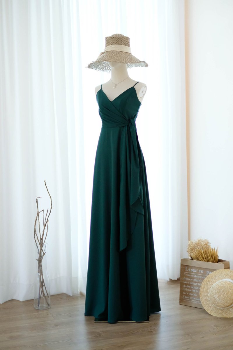 深绿色长洋装 伴娘服 新娘服 派对礼服 - 洋装/连衣裙 - 聚酯纤维 绿色