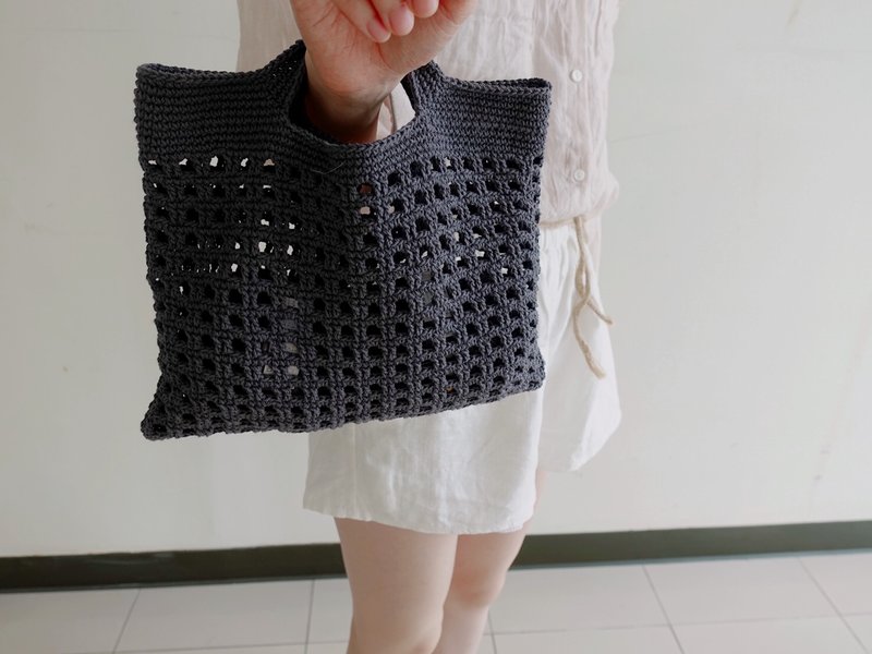 长方形格子提袋/手作/编织包 - 手提包/手提袋 - 棉．麻 