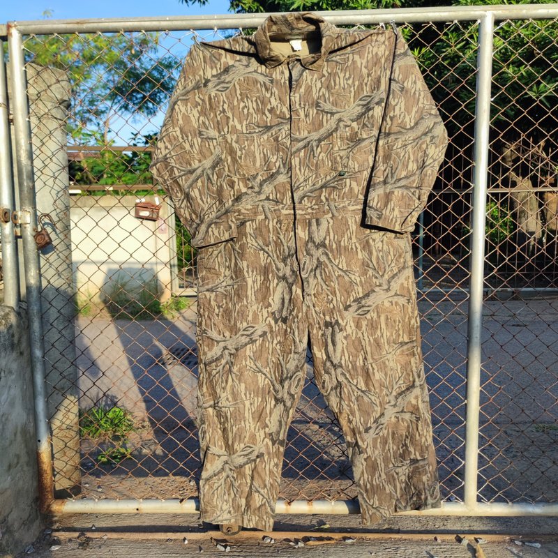 复古 80 年代 Mossy Oak Treestand 狩猎连体裤 2XLG - 背带裤/连体裤 - 棉 卡其色
