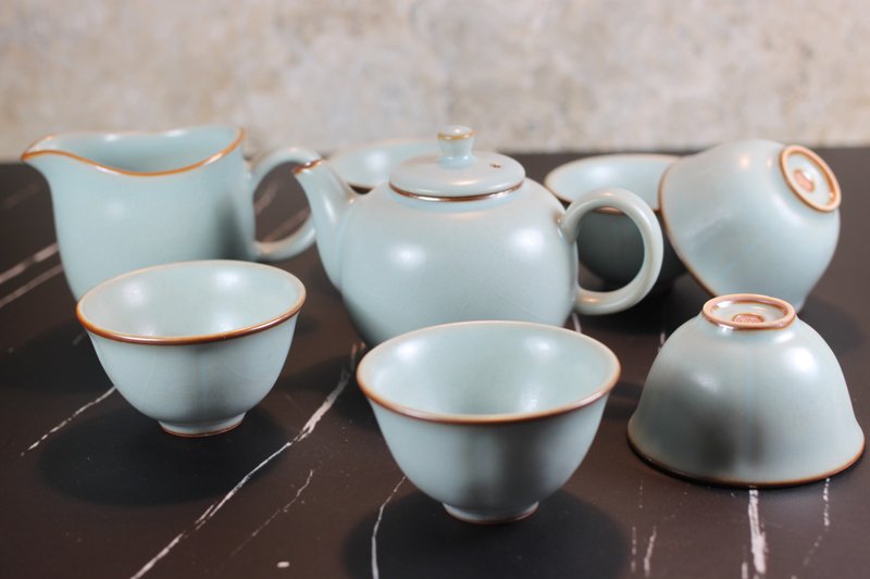 【送礼好物】祥亿窑 汝窑天青 圆满葵口茶具组 安心出货 - 茶具/茶杯 - 陶 