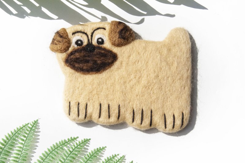 情人节礼物 森林系动物羊毛毡动物杯垫-巴哥小狗吸水杯垫 毛小孩 - 杯垫 - 羊毛 多色