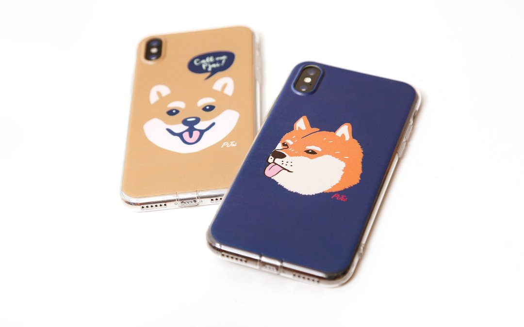 【P仔系列】柴犬 iPhone X印花手机壳 - 深蓝色//啡色 (AA305-6) - 手机壳/手机套 - 橡胶 蓝色