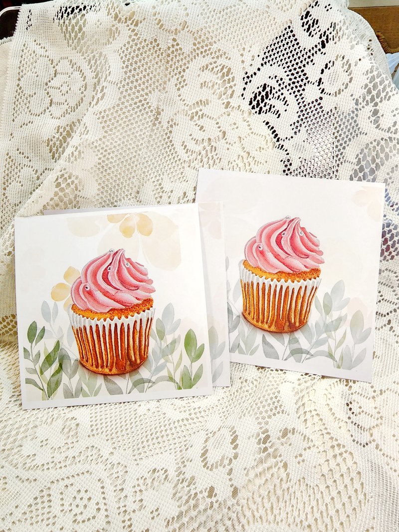 手绘水彩画 柸纸蛋糕 cupcake - 卡片/明信片 - 纸 粉红色