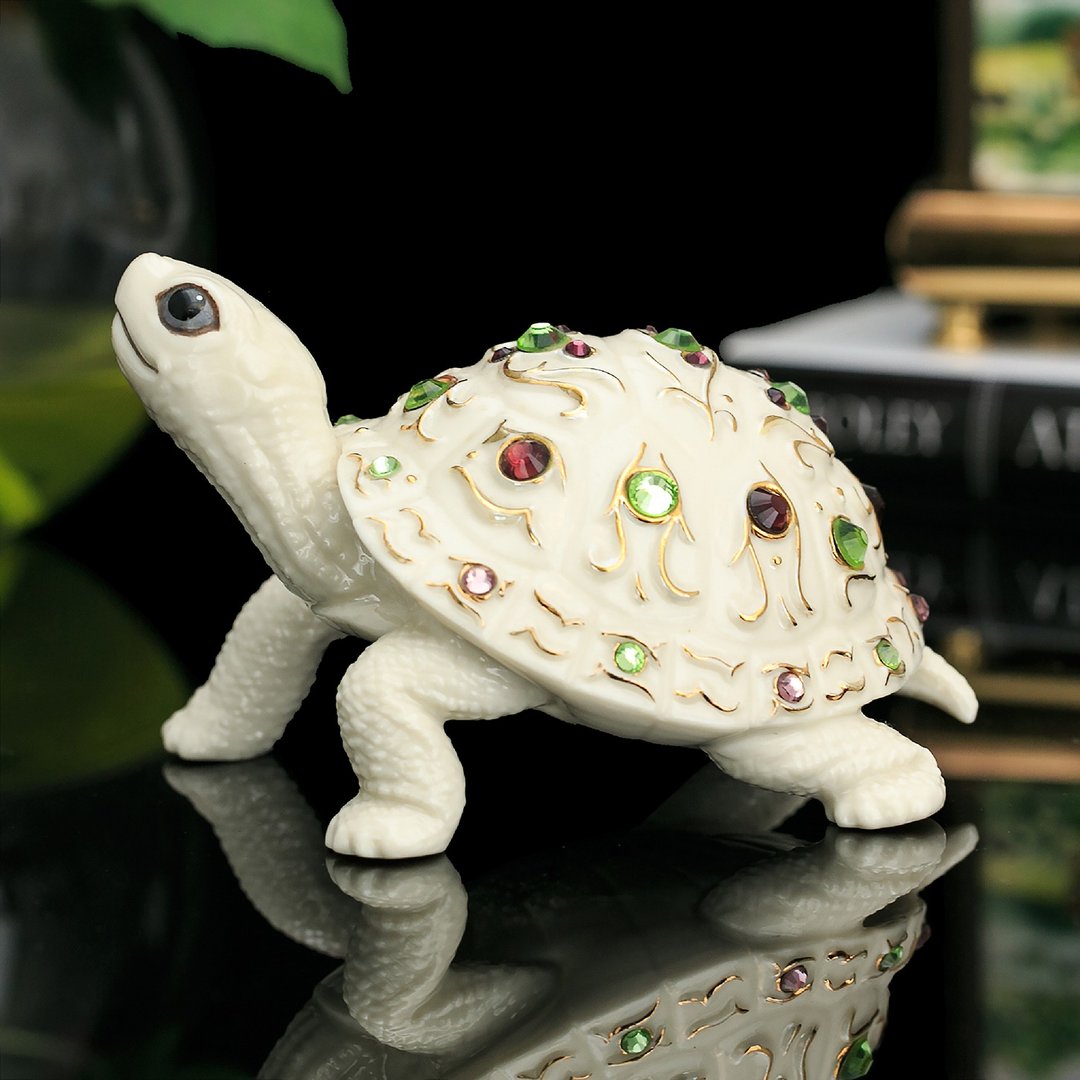 美国Lenox 长寿招福乌龟 象牙白瓷嵌宝石动物乌龟摆饰 欧美精品 - 摆饰 - 瓷 