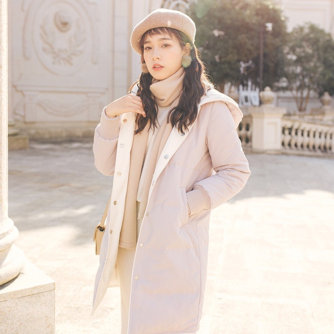 2018秋冬女士新品两面穿纯色连帽羽绒服 - 女装休闲/机能外套 - 聚酯纤维 紫色