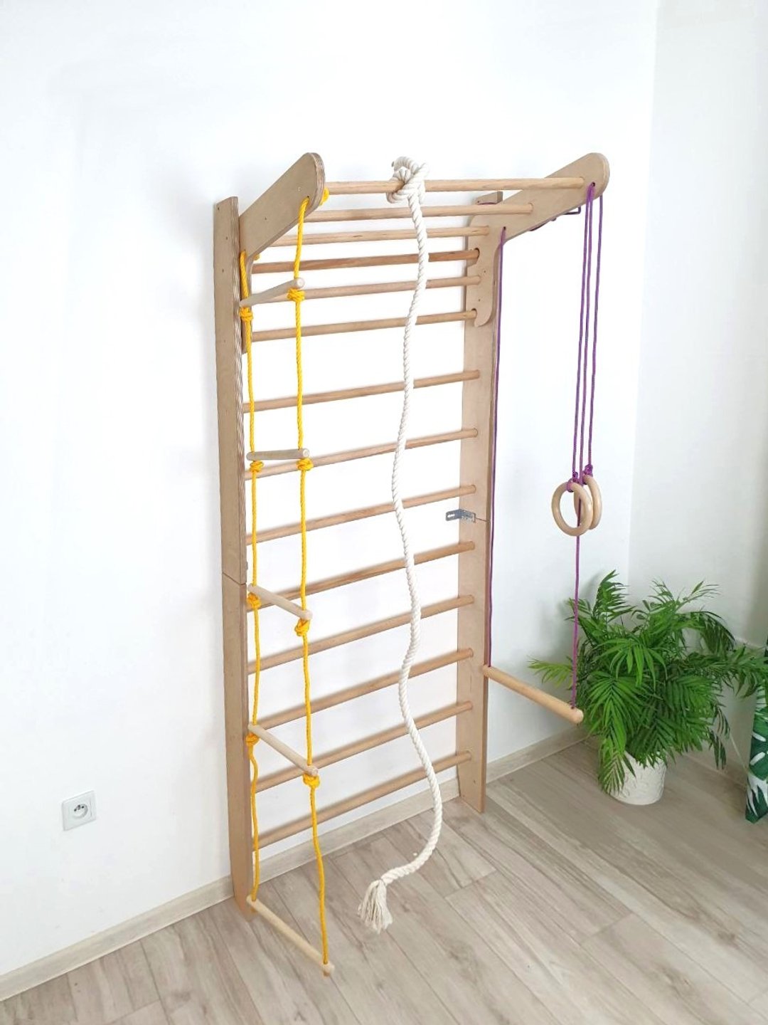 Wooden Swedish Wall Ladder, Playground Indoor Gym for Toddlers & Adults - 儿童家具 - 木头 多色