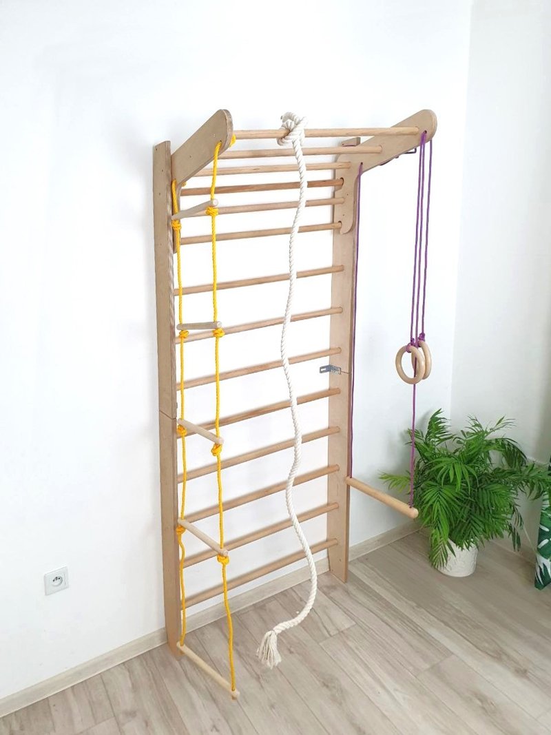 Wooden Swedish Wall Ladder, Playground Indoor Gym for Toddlers & Adults - 儿童家具 - 木头 多色