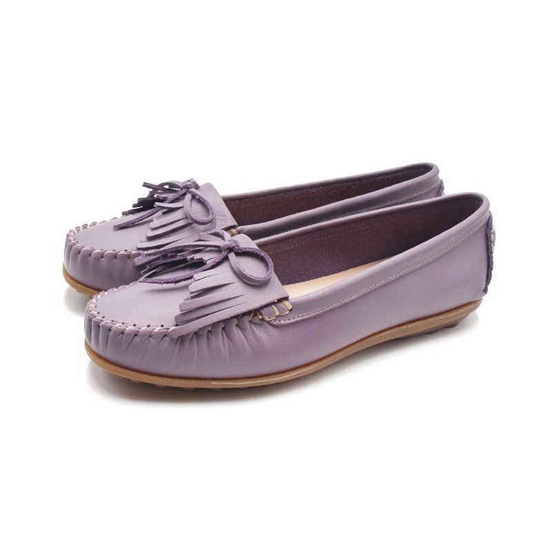 W&M 可水洗舒适柔软蝴蝶结流苏平底鞋 女鞋-紫 - 芭蕾鞋/娃娃鞋 - 真皮 